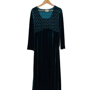 Coldwater Creek Velvet Midi Dress Modest Jewel Green Long Sleeve Holiday - PL